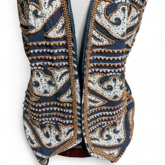 Vintage Newport News Boho Beaded Vest - Size M - Artsy Folk Western Festival - Picture 4 of 8